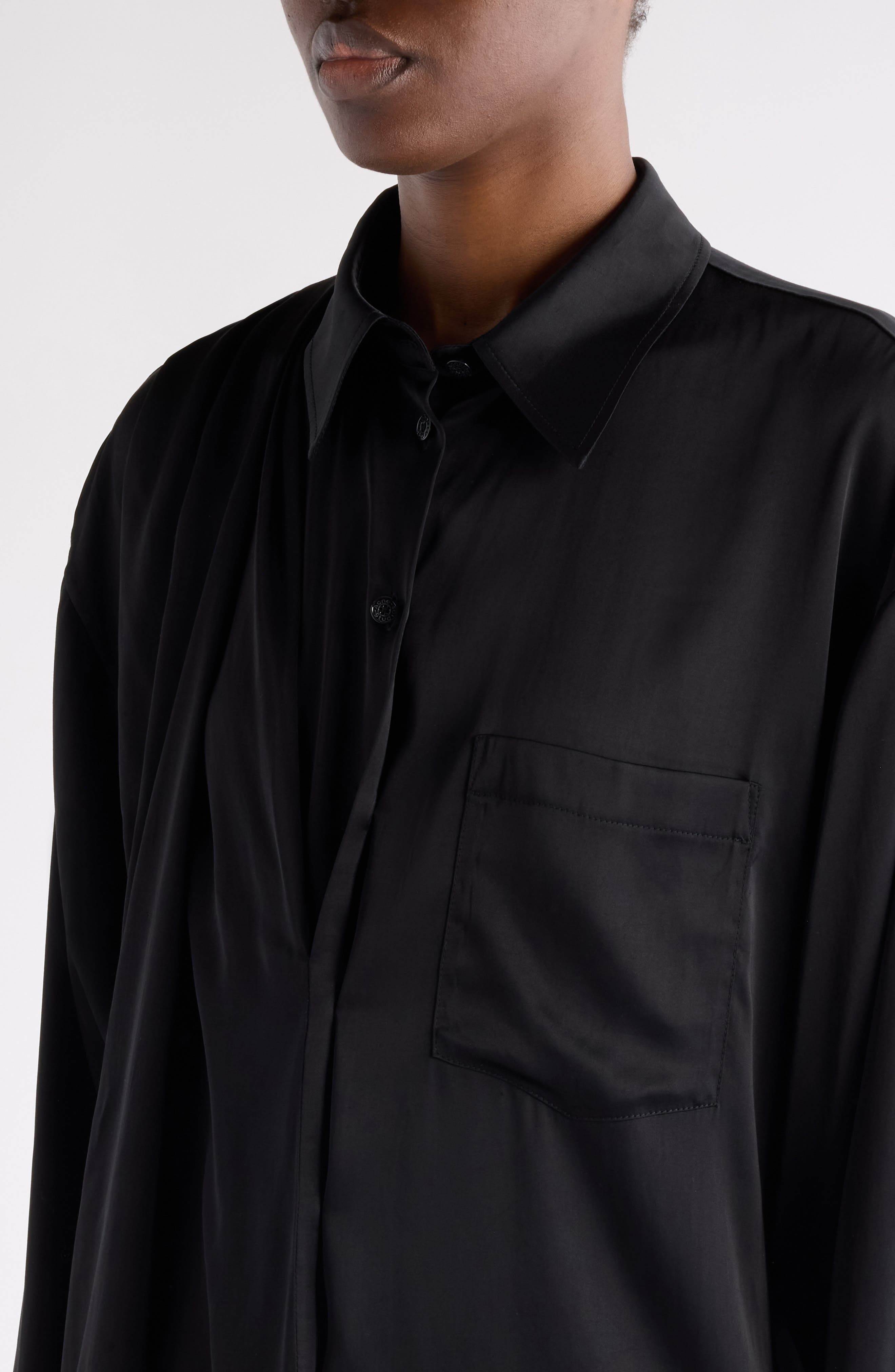 Acne Studios Sinton Layered Soft Satin Top in Black at Nordstrom - 5