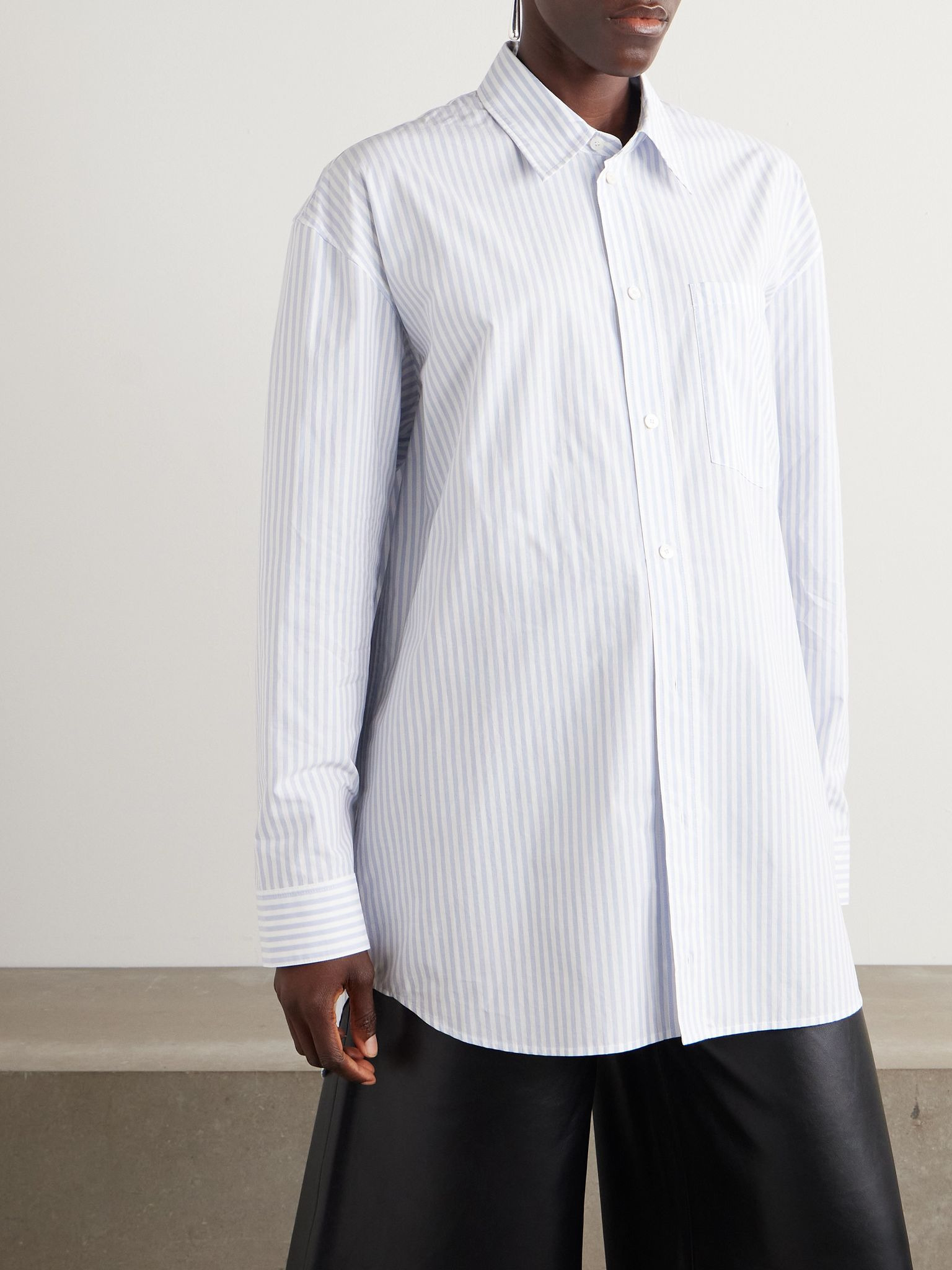 Oversized printed striped cotton Oxford shirt Blue - 3