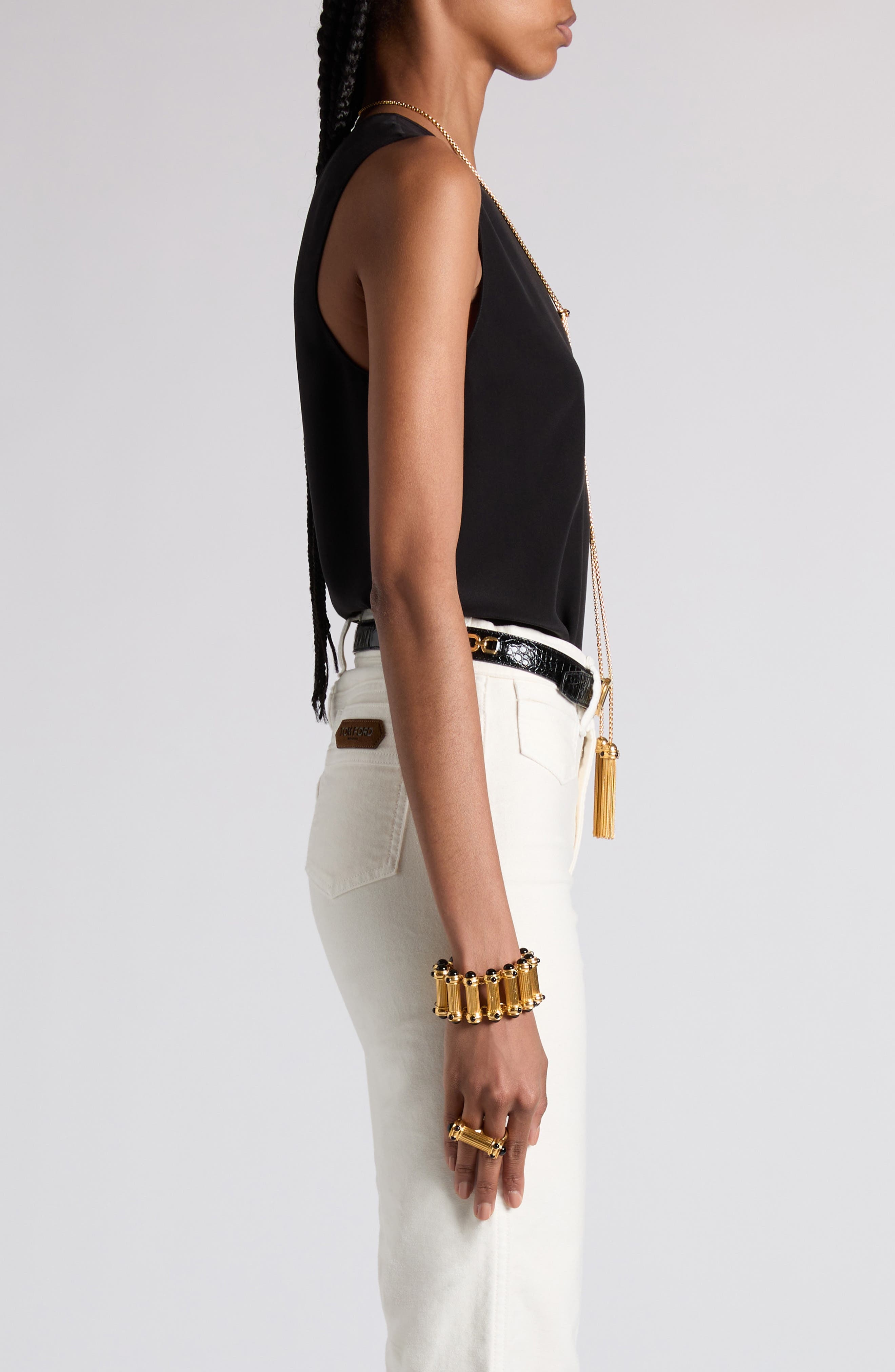 TOM FORD Silk Crêpe de Chine Sleeveless Top in Lb999 Black at Nordstrom - 4
