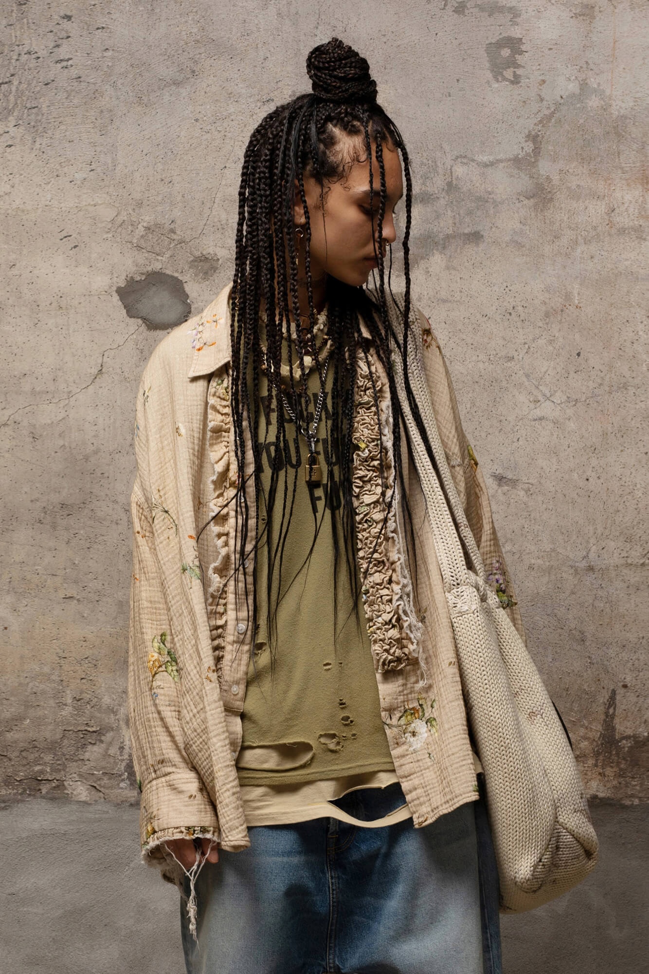 DROP NECK TUXEDO SHIRT - FLORAL ON KHAKI - 2