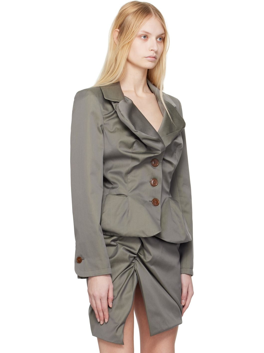 Gray Drunken Tailored Blazer - 2