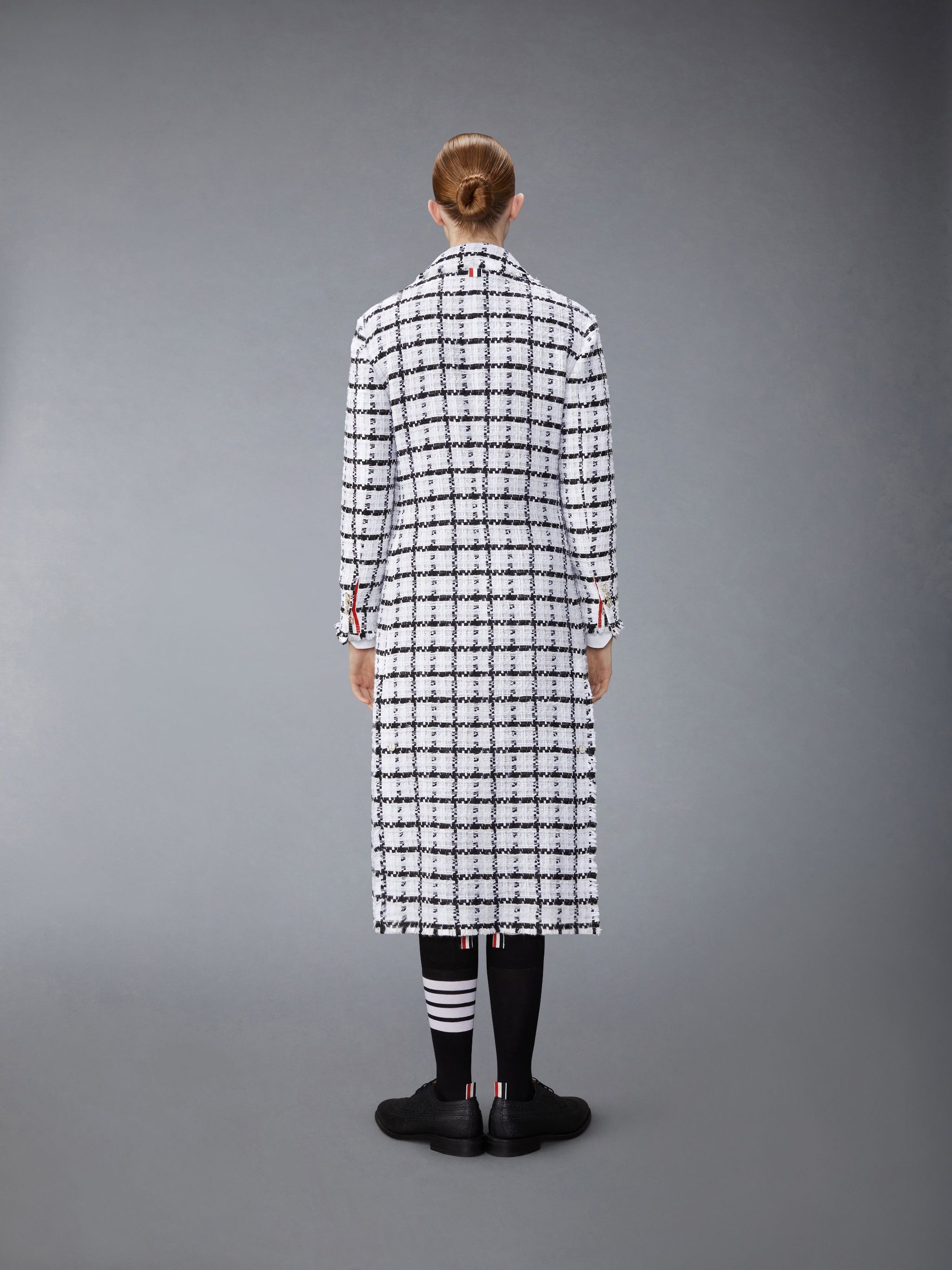Windowpane Check Chiffon Tweed Fray Oversized Chesterfield Coat - 3