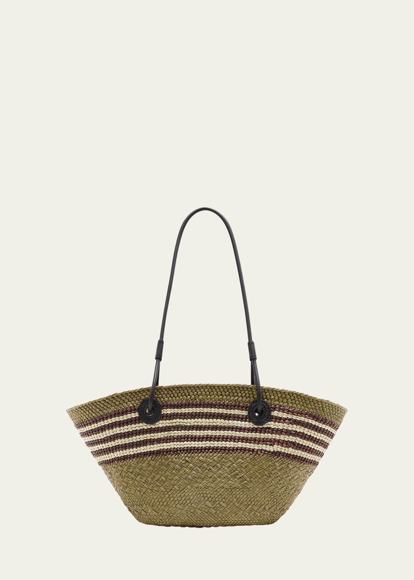 Small Anagram Striped Straw Tote Bag - 3