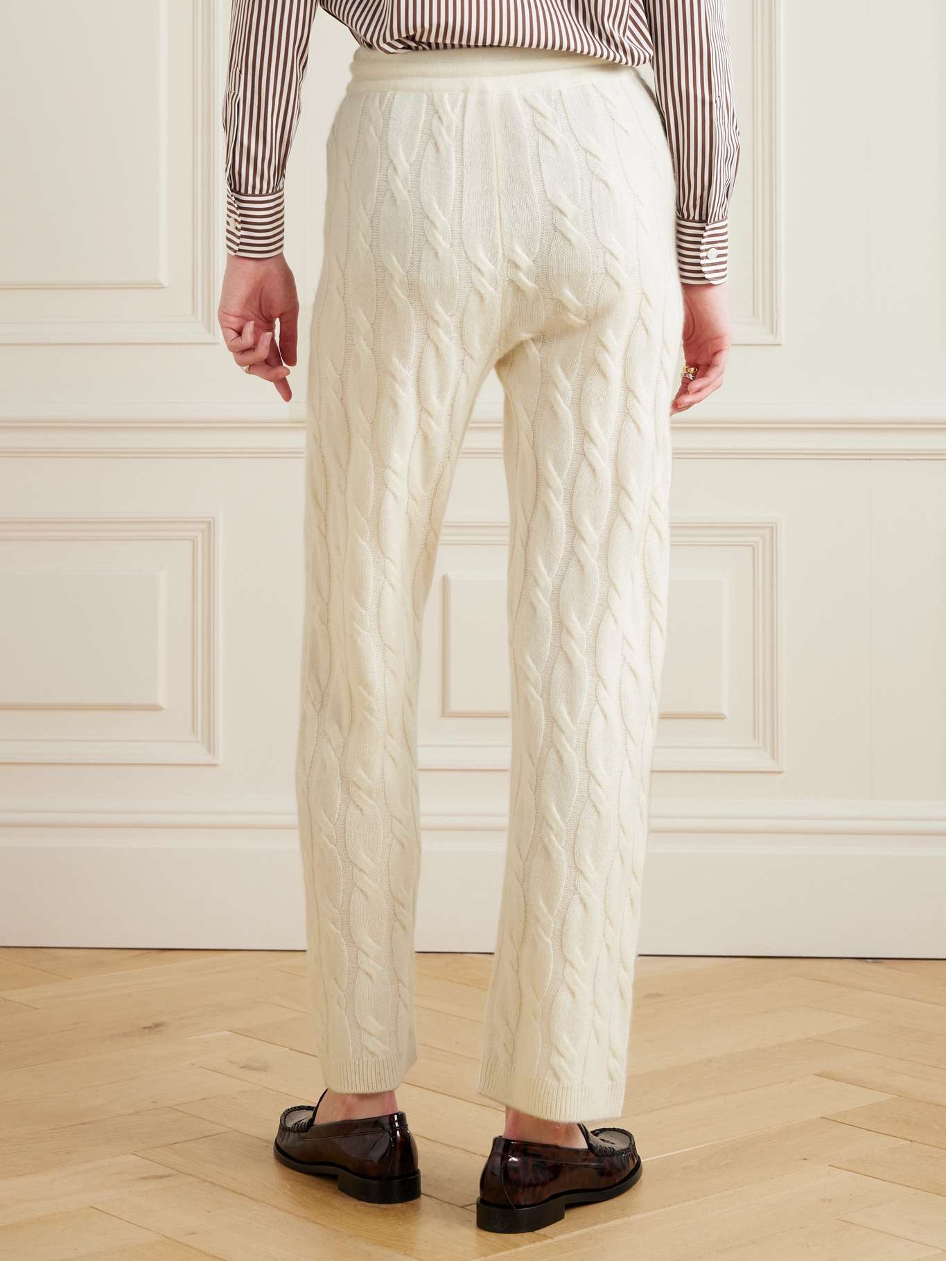 + Le Bristol Paris Faubourg cable-knit cashmere and wool-blend track pants Cream - 4