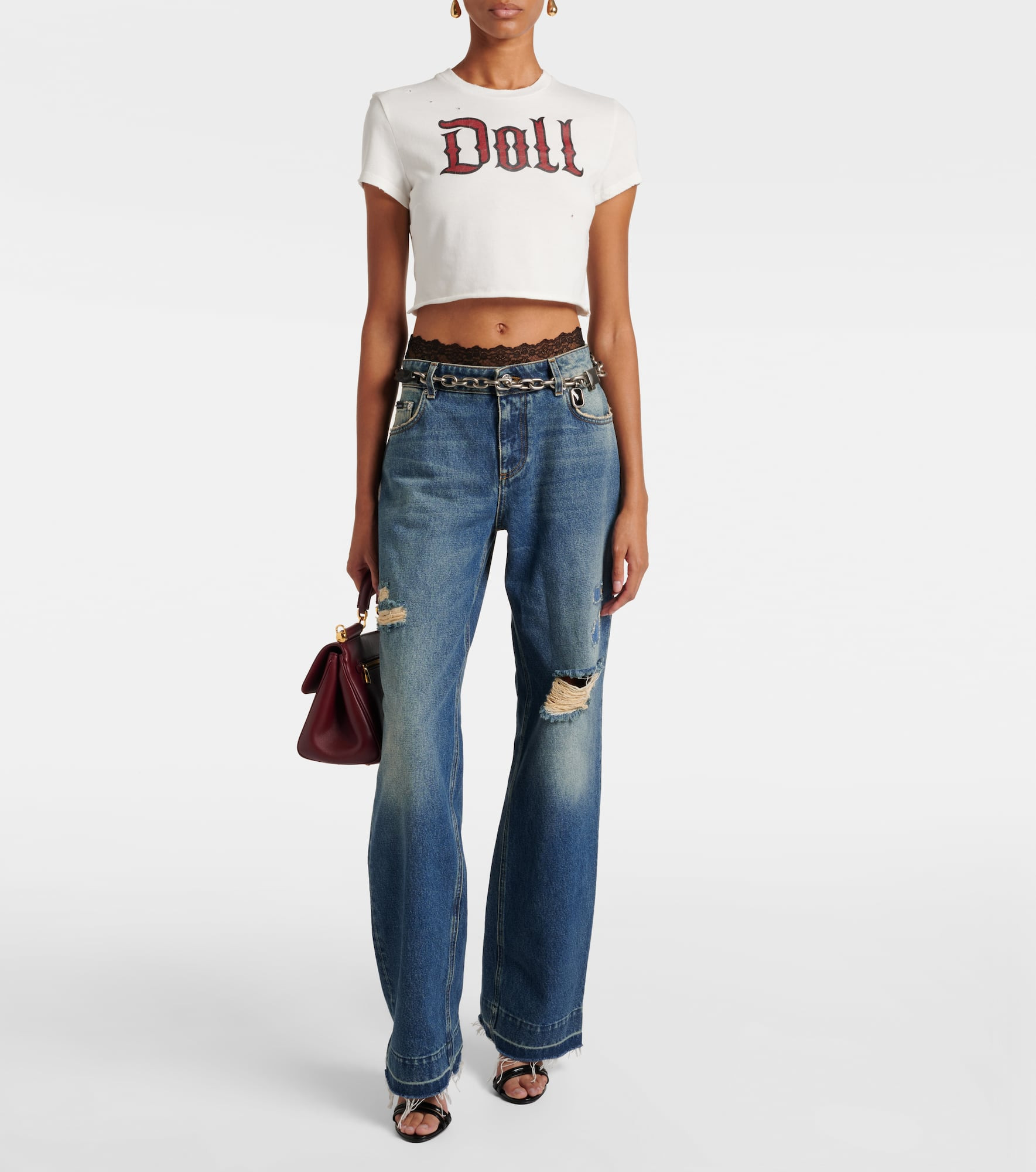 Printed cropped cotton jersey T-shirt - 2