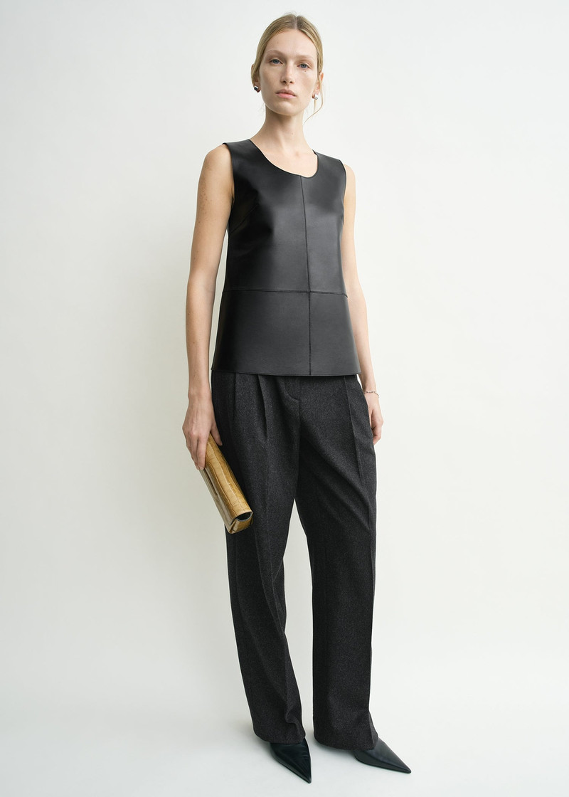 TOTEME Scoop-neck leather top black outlook