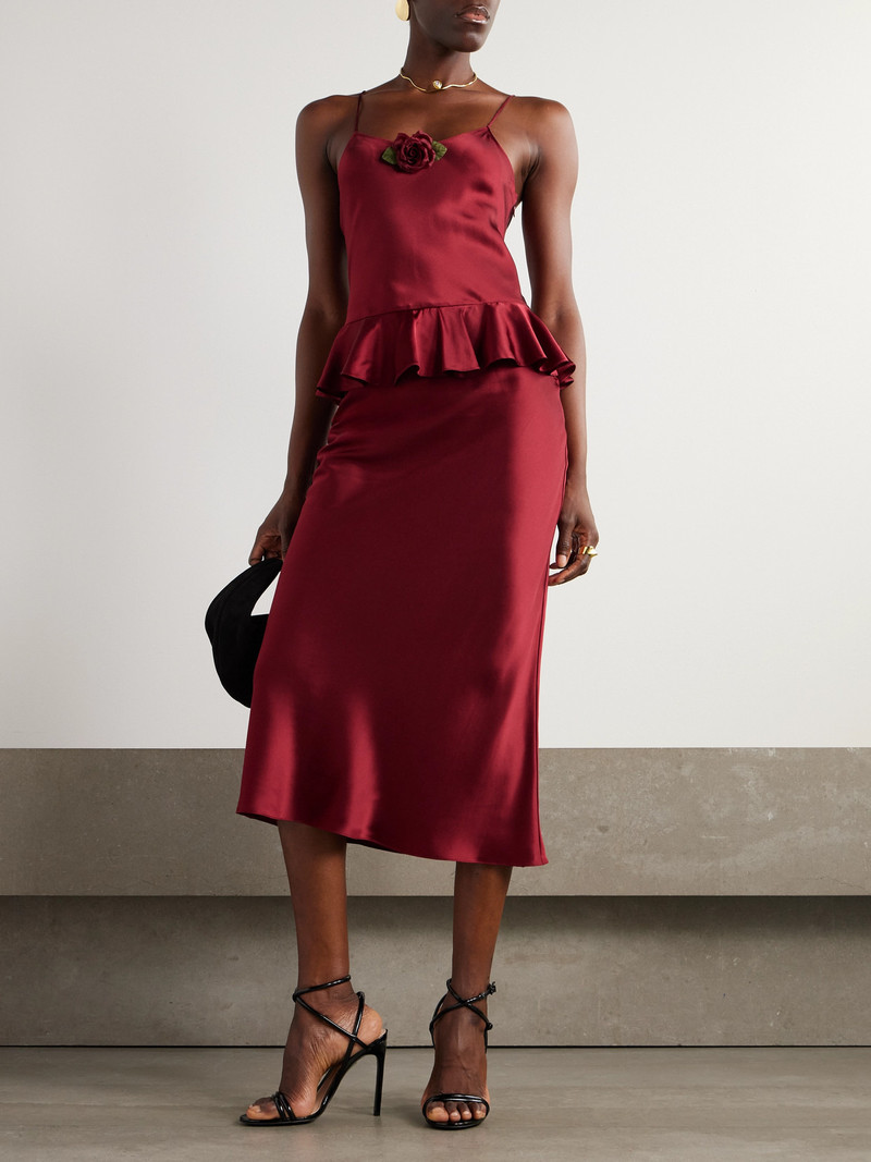 RODARTE Ruffled Appliquéd Silk-satin Midi Dress outlook