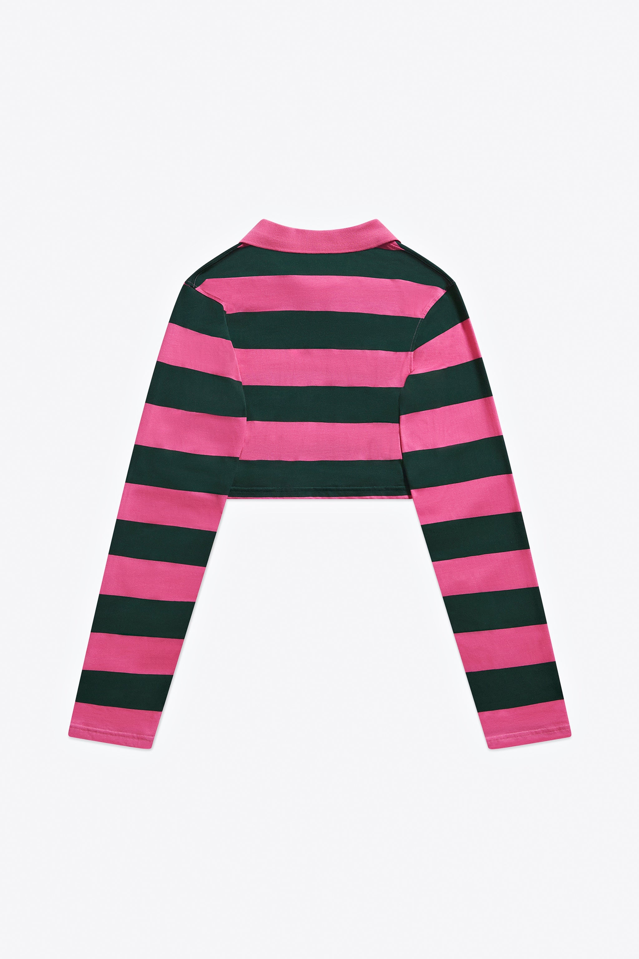 EMBROIDERED FLOWER RUGBY STRIPE LONG SLEEVE CROPPED POLO - 2