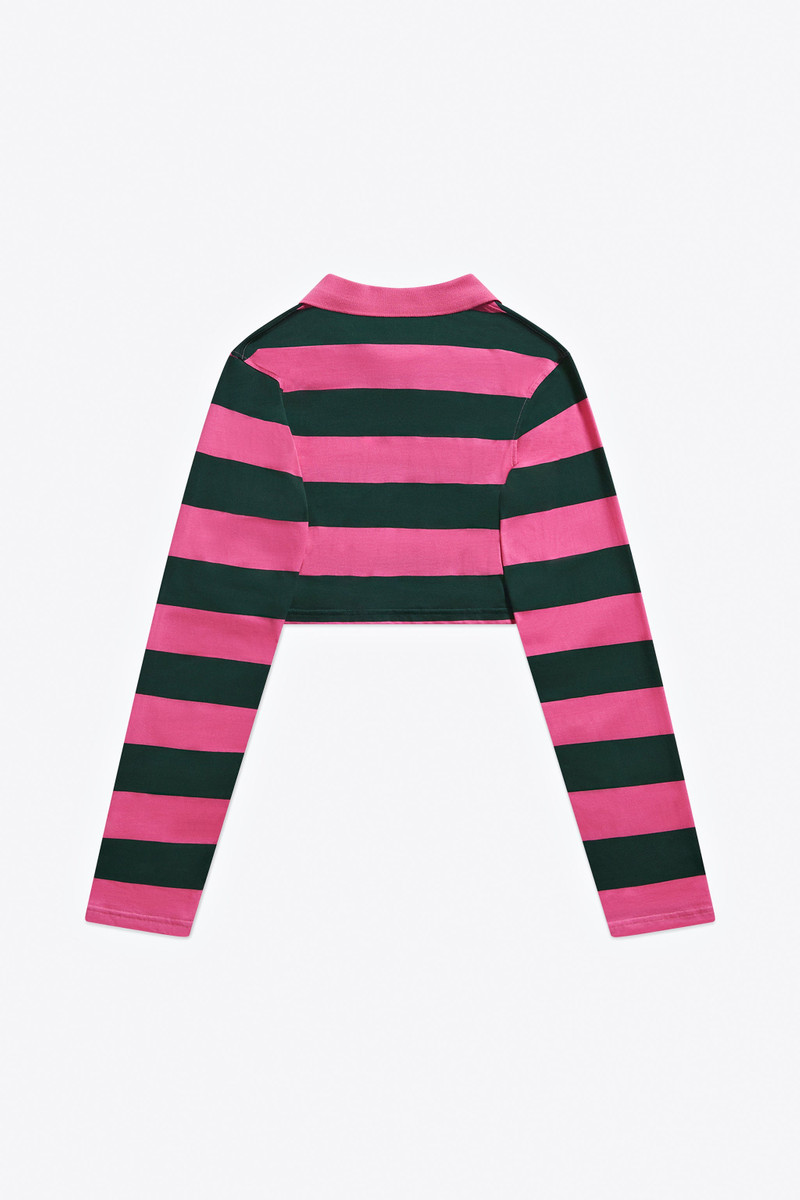 AREA EMBROIDERED FLOWER RUGBY STRIPE LONG SLEEVE CROPPED POLO outlook