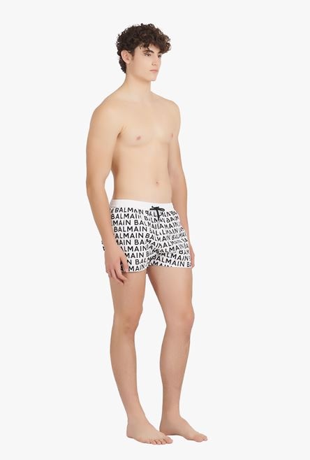 Bicolor white and black swim trunks with Balmain monogram - 6