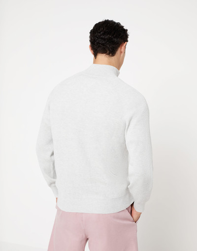 Brunello Cucinelli Cotton English rib knit sweater with half zip and raglan sleeves outlook