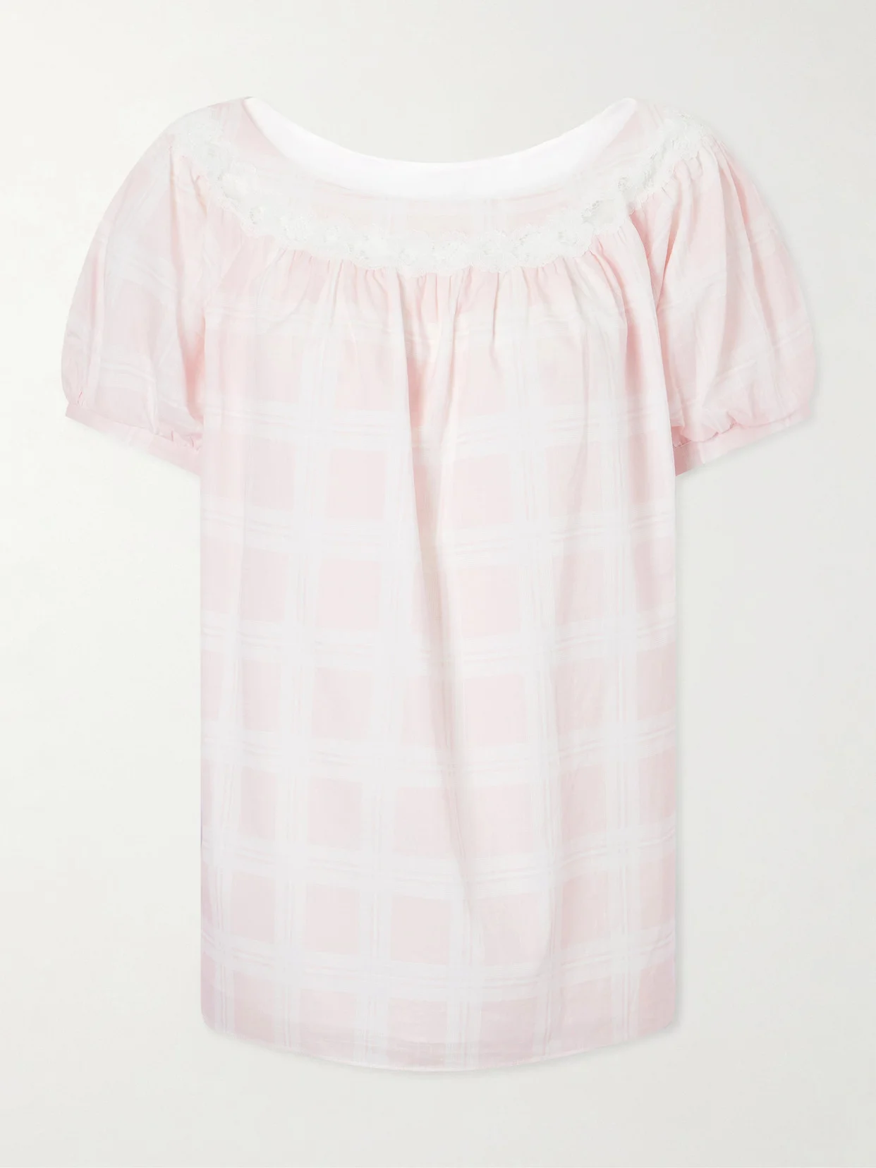 Marilyn Lace-trimmed Checked Cotton Blouse - 1