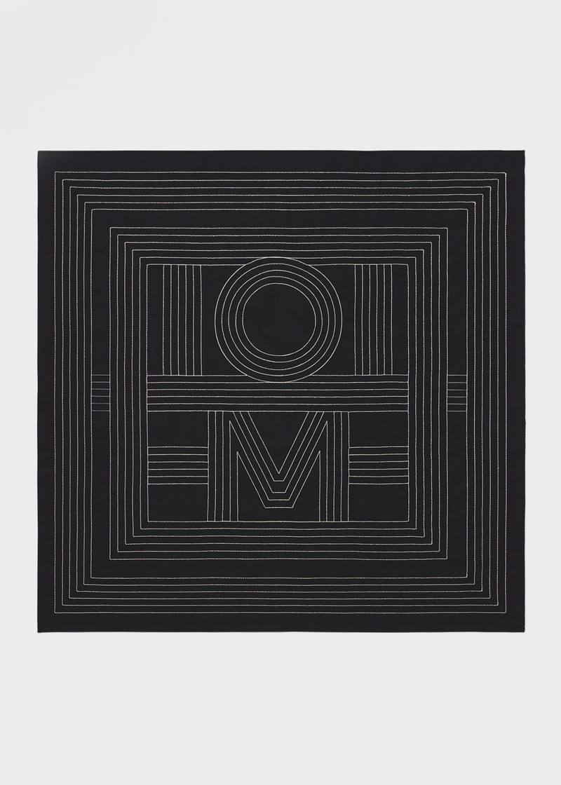 Striped embroidered monogram silk scarf black 3