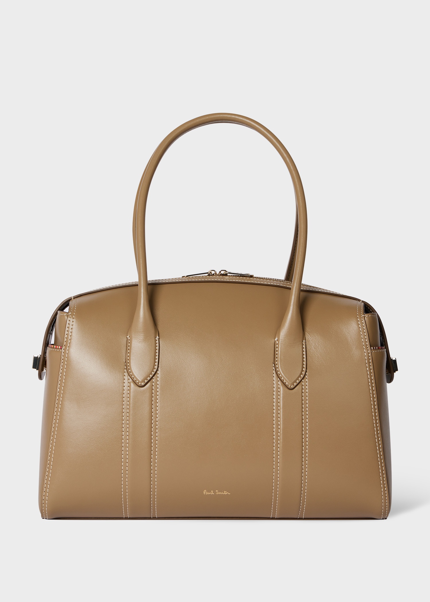 Women's Khaki Smooth Leather Boston Bag - 1