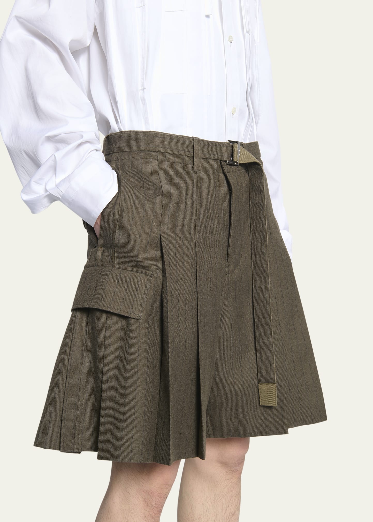 Men's Pleated Khaki Pinstripe Shorts - 5