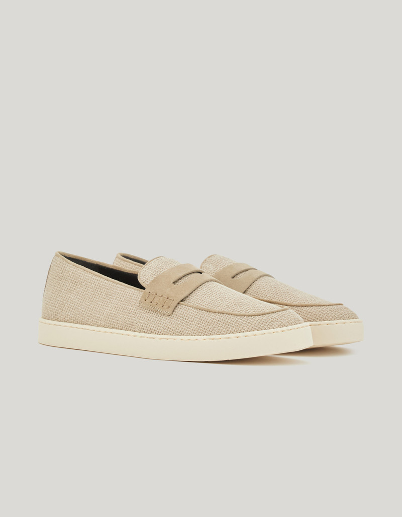 BEIGE CANVAS LOAFERS WITH SUEDE COVERING AND EXPOSED STITCHING 1