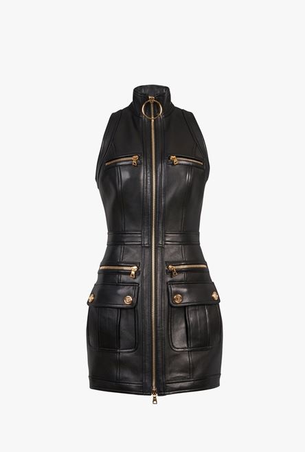 Short black leather dress - 1