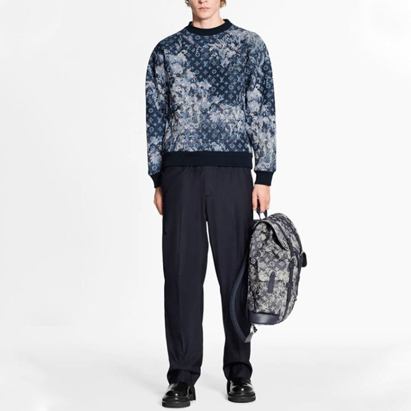 Louis Vuitton LOUIS VUITTON LV Monogram Tapestry Sweatshirt For Men Blue 1A8H2X outlook