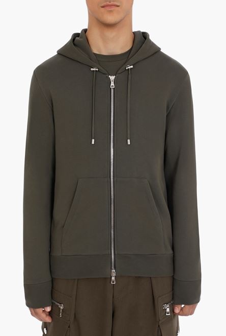 Khaki cotton sweatshirt with embossed khaki Balmain Paris logo - 6