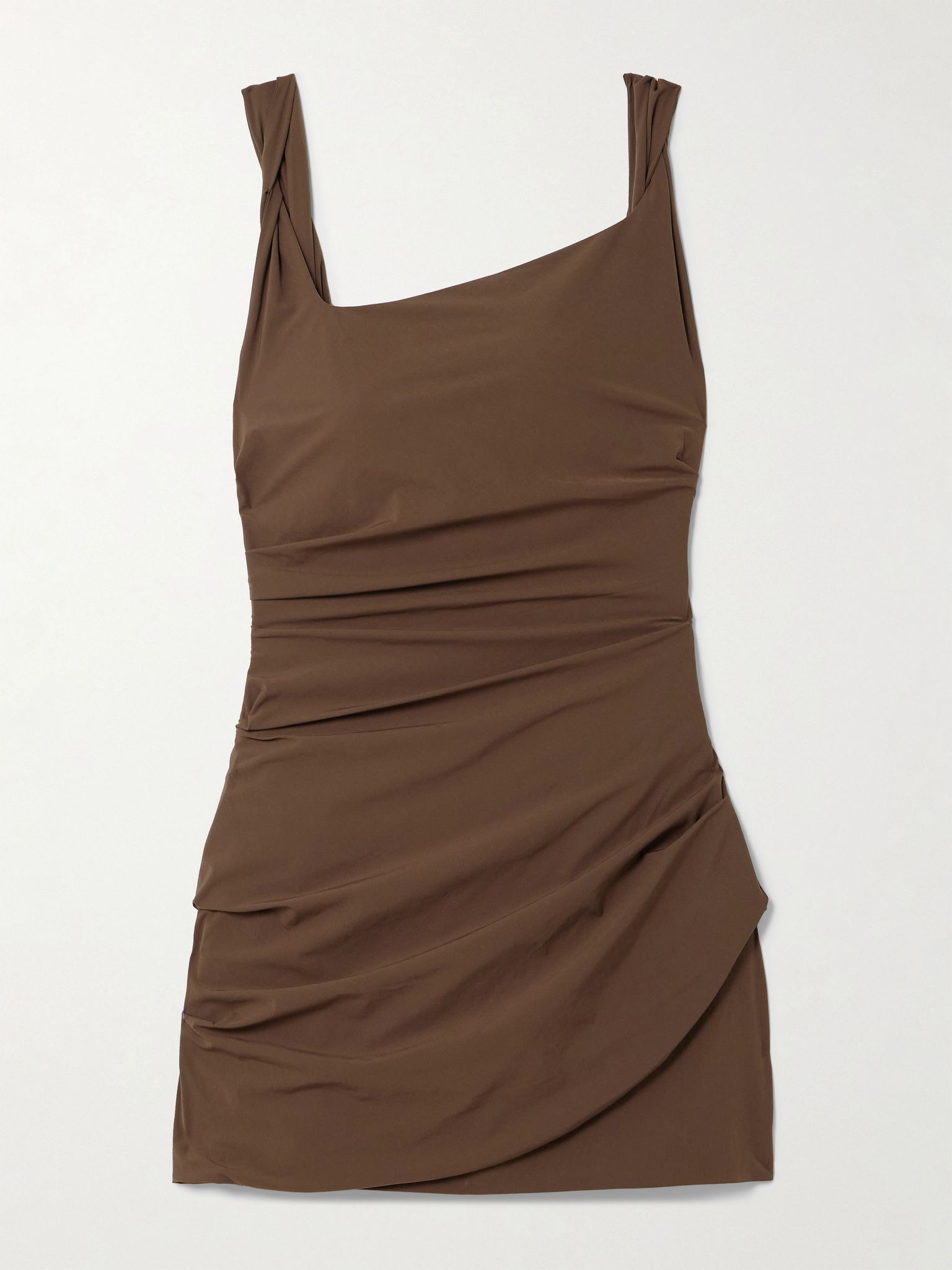 Draped twisted stretch-crepe mini dress Brown - 1