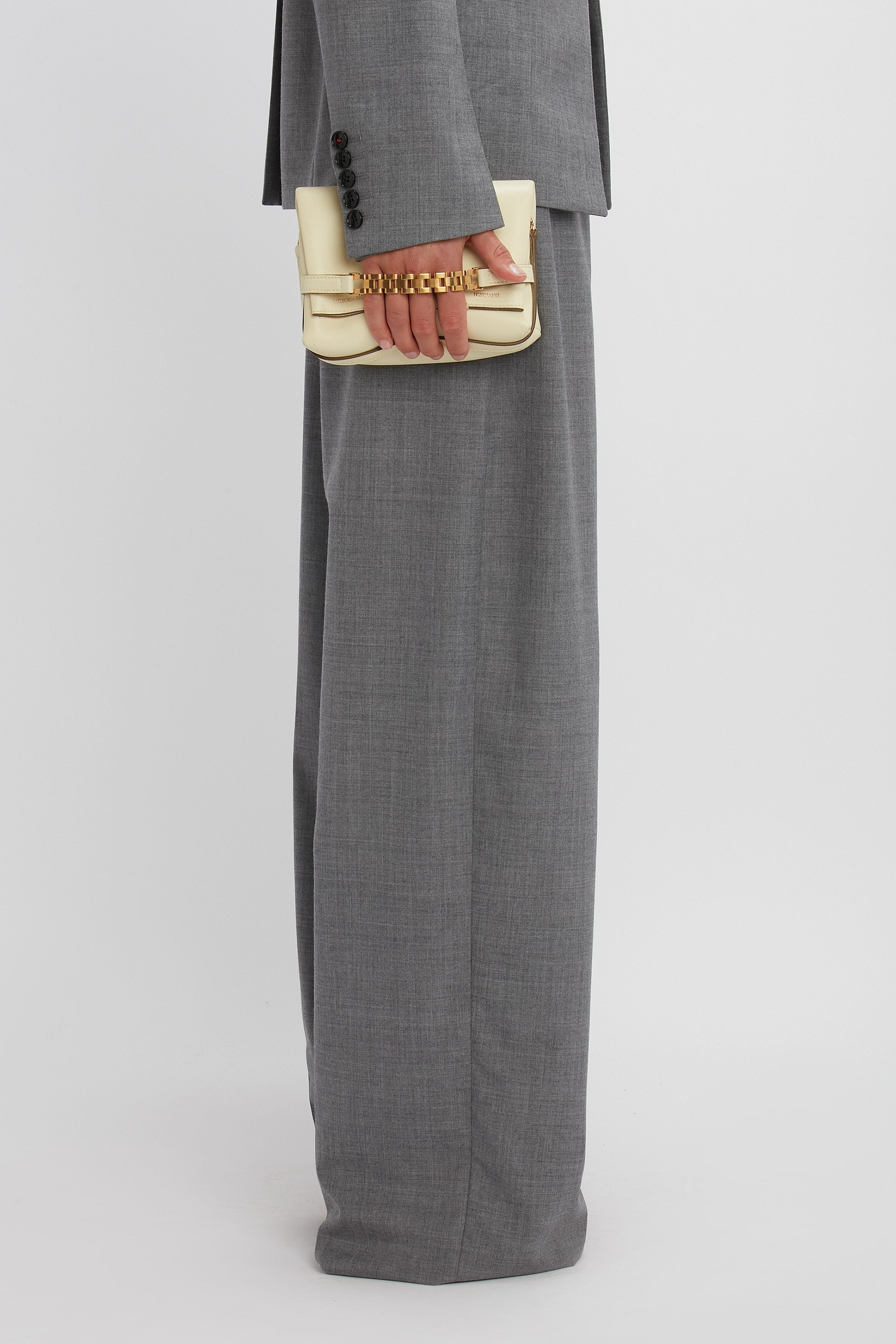 Wide Leg Pleated Trouser in Grey Melange - 8
