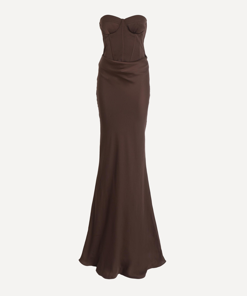 Brown Satin Corset Maxi Dress 1