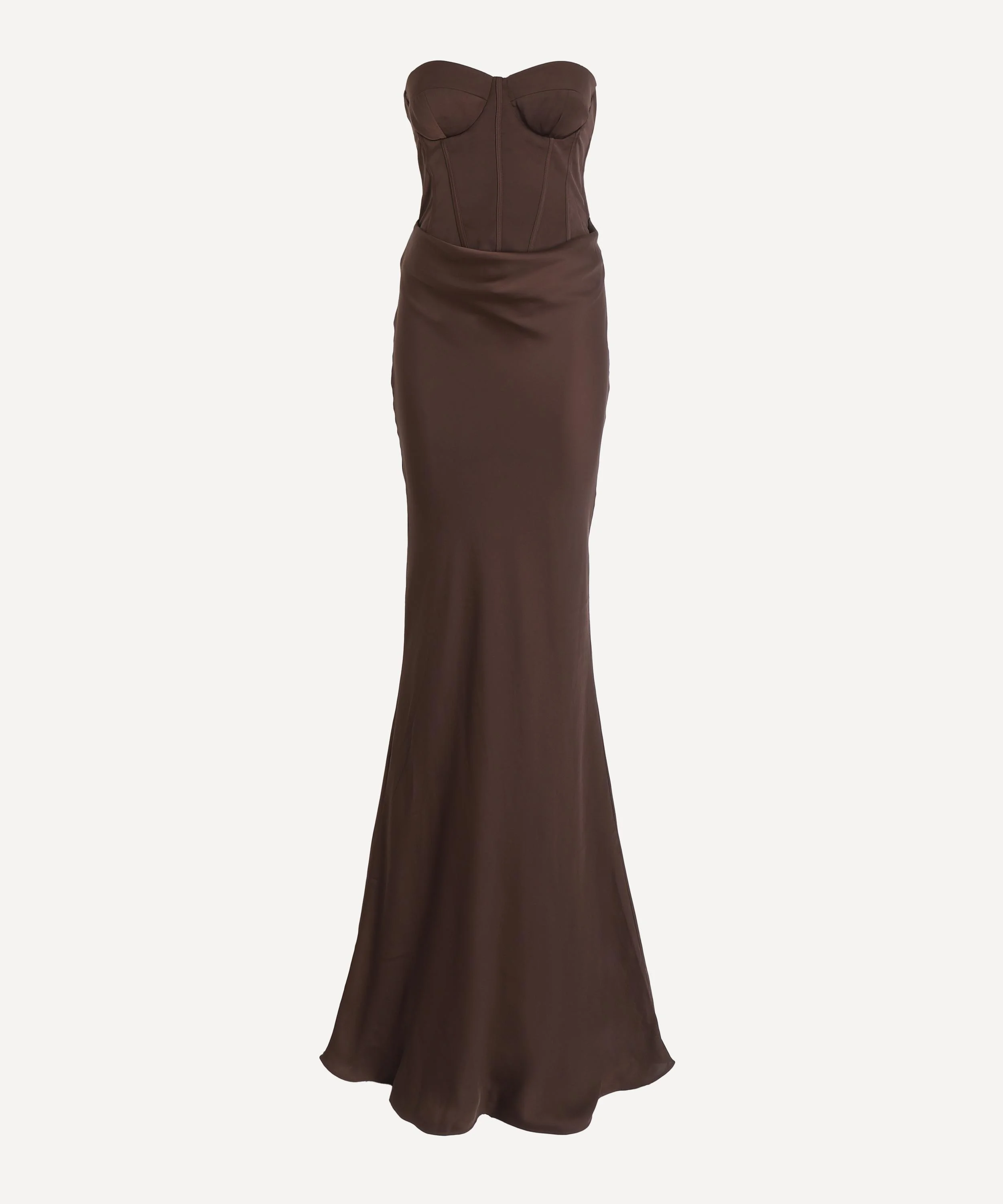 Brown Satin Corset Maxi Dress - 1