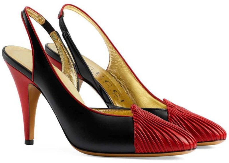 GUCCI Gucci 95 Slingback Leather Pumps Black Red (Women's) outlook