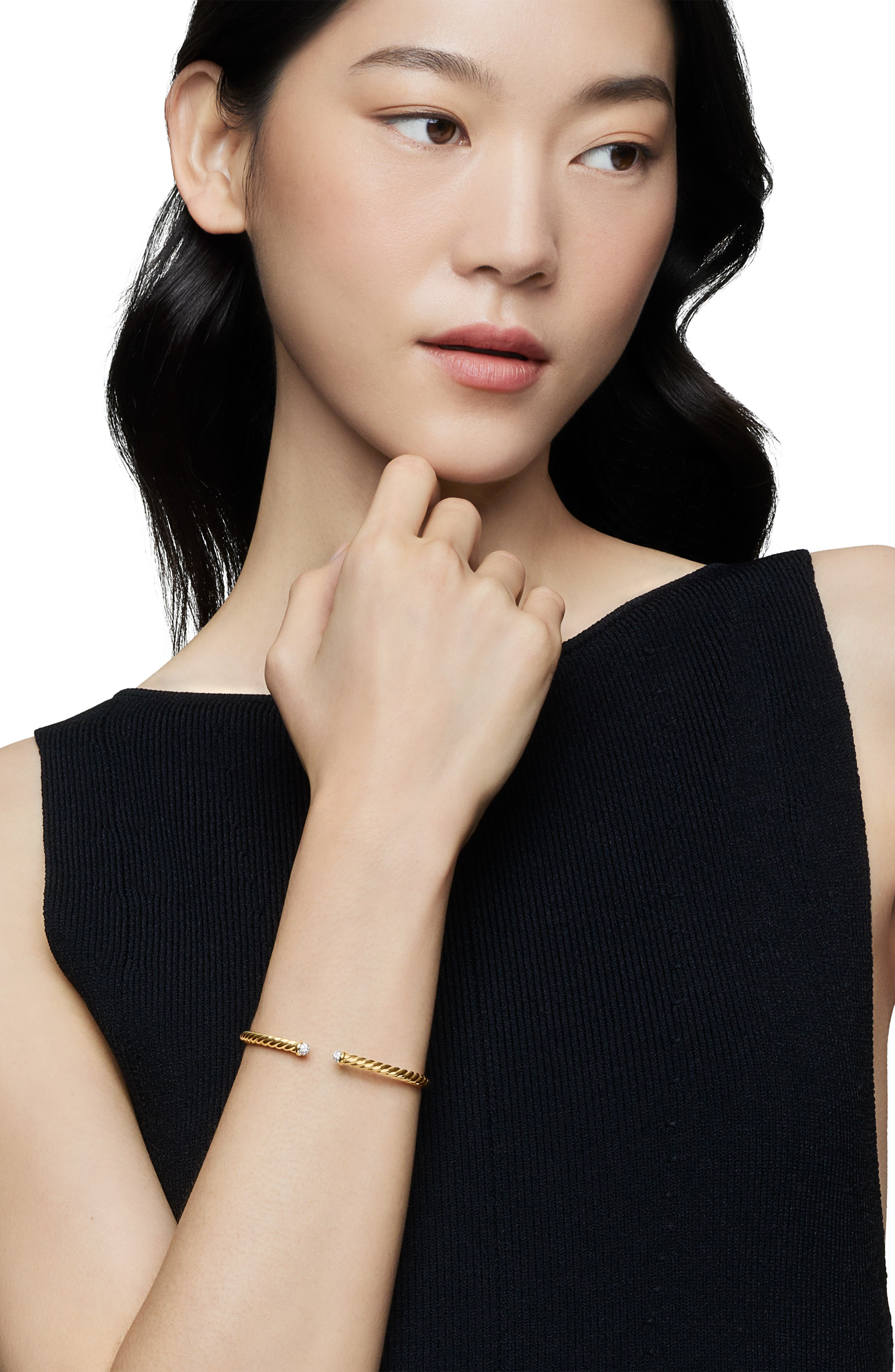 David Yurman Precious Cable Cuff Bracelet in Gold, The Cable Classics Collection in Yellow Gold/Diam - 2