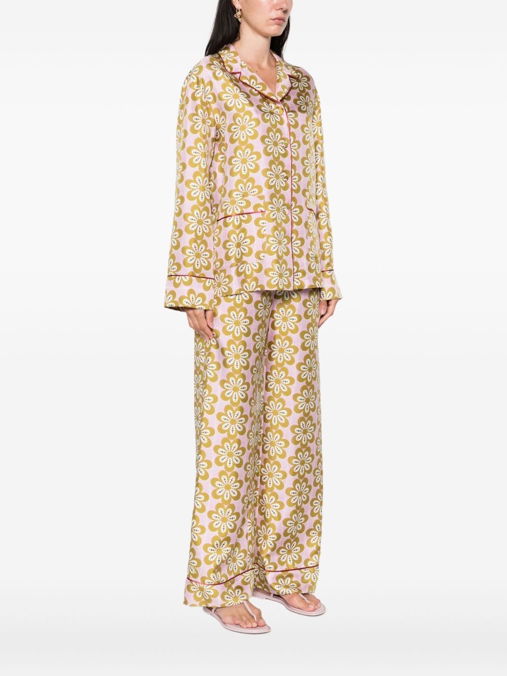 floral-print piped-trim shirt - 3