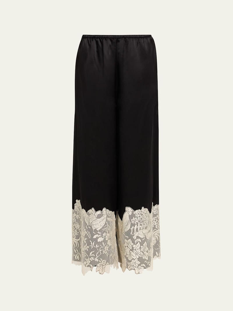 Chicken Lace-Trim Silk Wide-Leg Pajama Pants 1