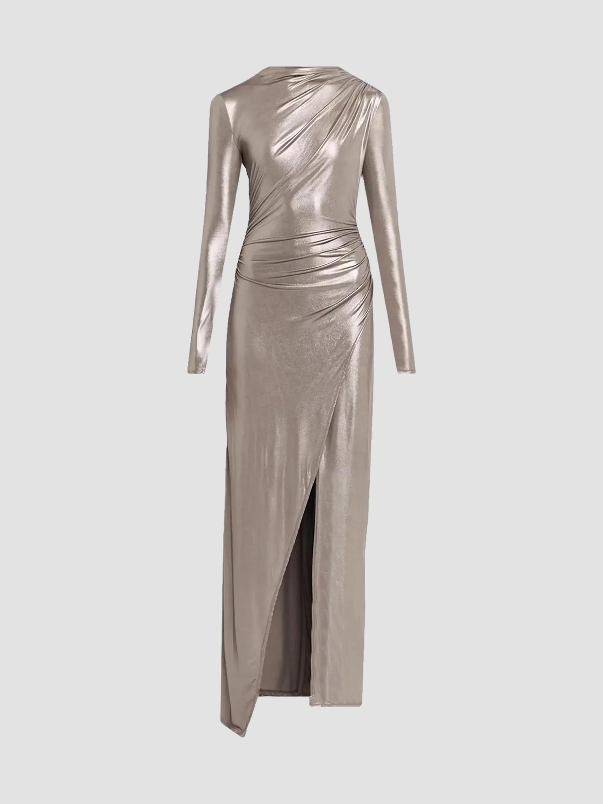 Women's Coated Jersey Draped Gown - Steel - 1