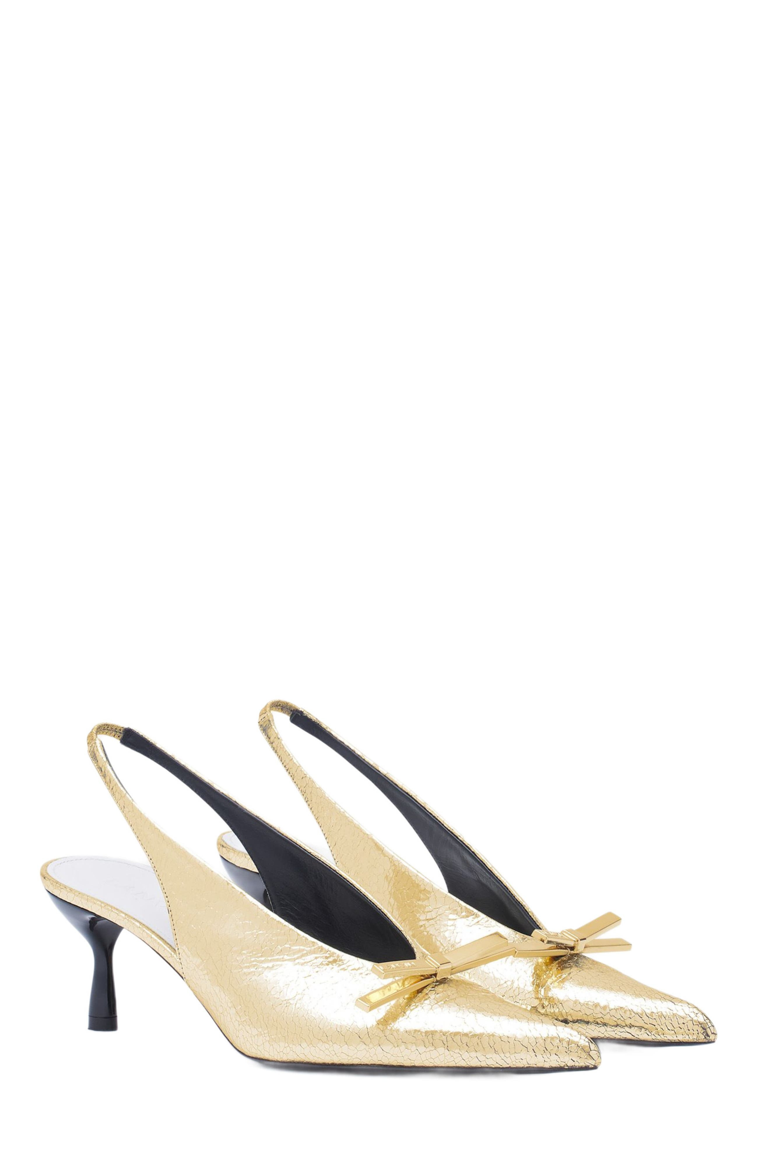 Lanvin BOW SLINGBACK PUMPS IN CRACKLED METALLIC LEATHER in Gold at Nordstrom - 2