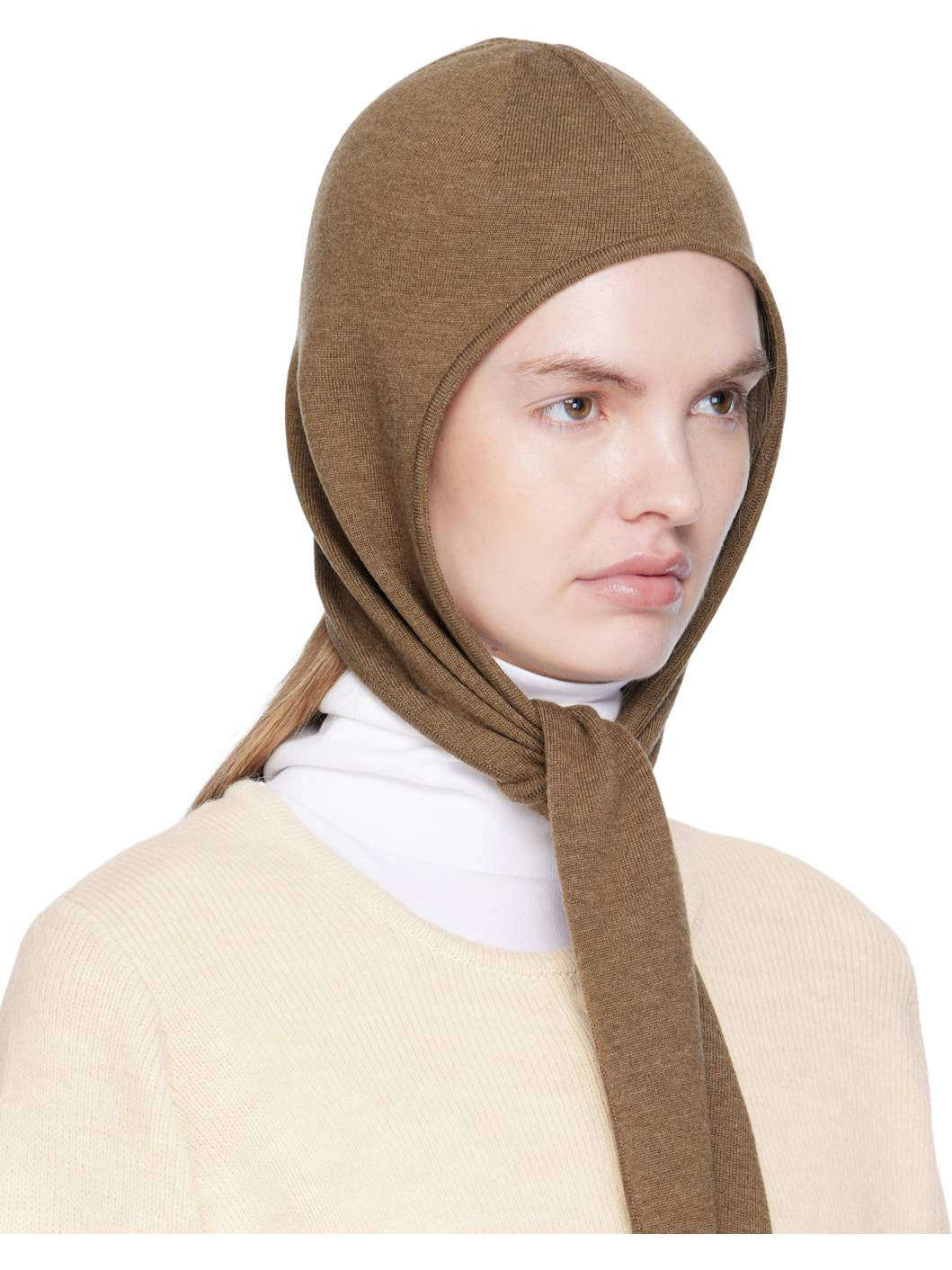 Brown Fine Wool Head Scarf Hood - 2