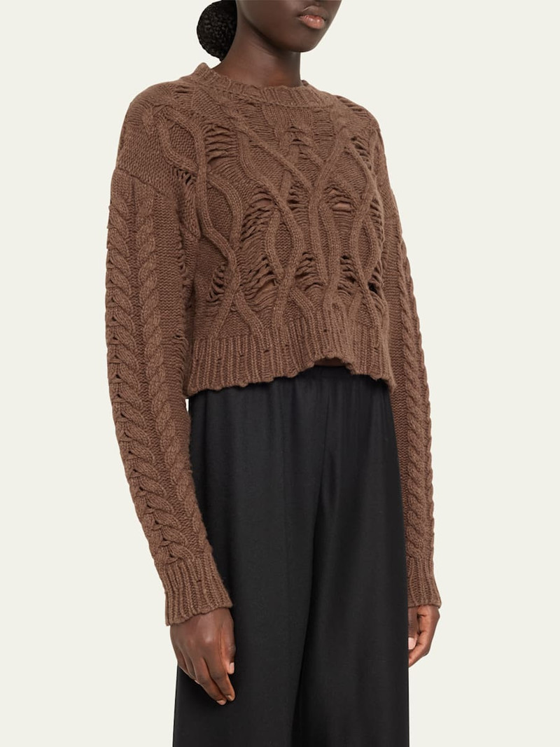 AISLING CAMPS Distress Crop Cable Wool Cashmere Sweater outlook