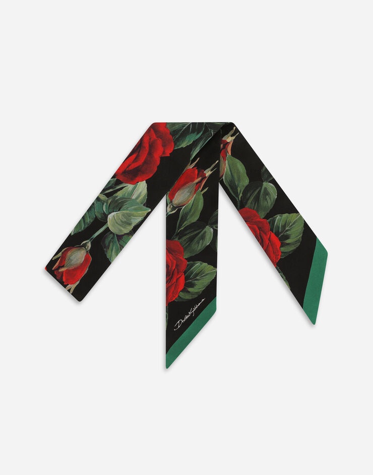 Twill headscarf with red rose print - 1