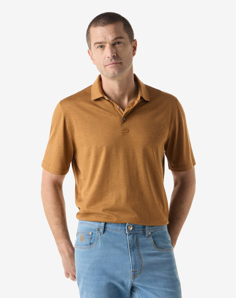 CORNELIANI Mustard-coloured luxury jersey polo shirt with buttons outlook