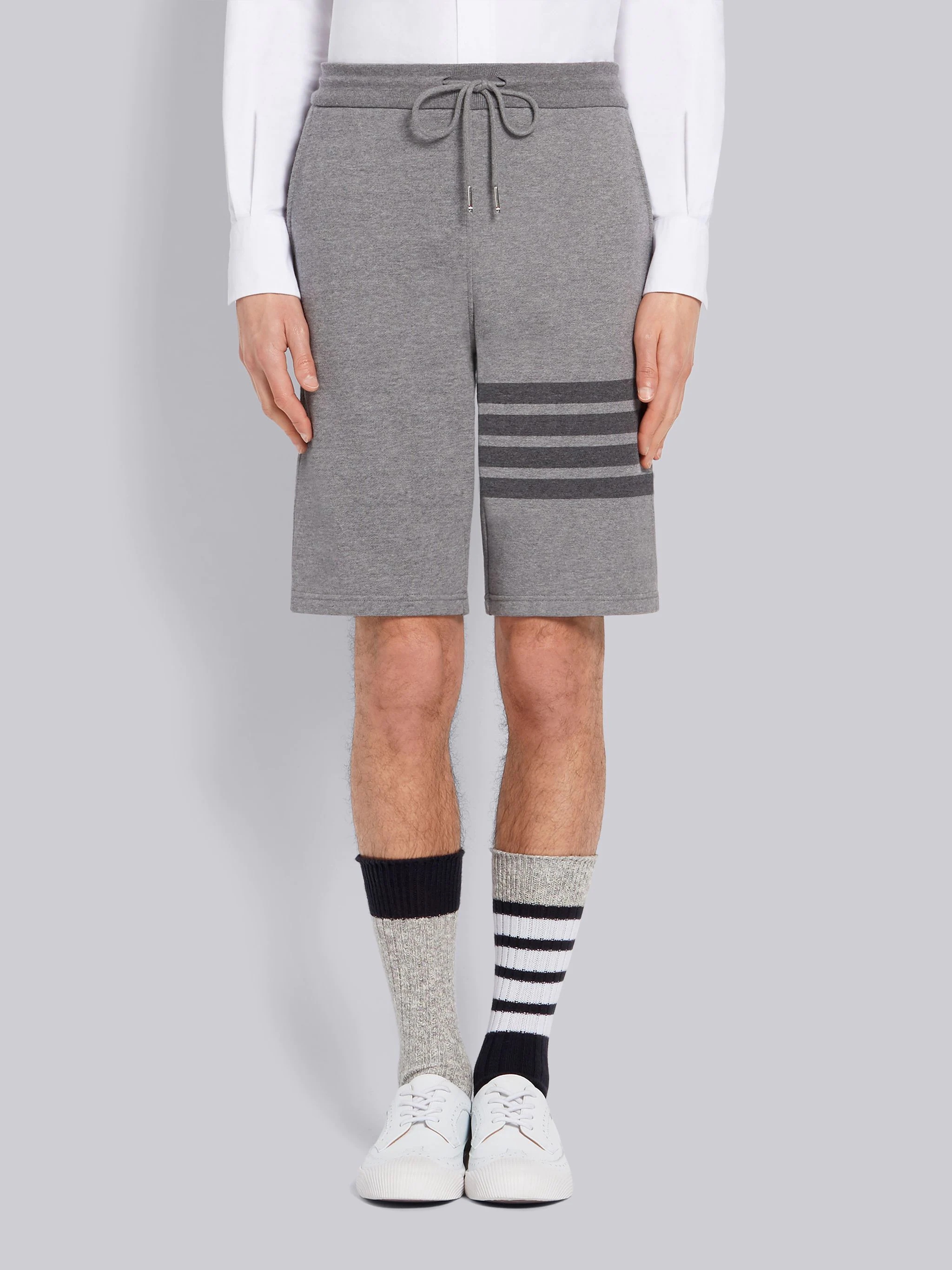 Medium Grey Cotton Loopback Tonal 4-Bar Sweat Shorts - 1