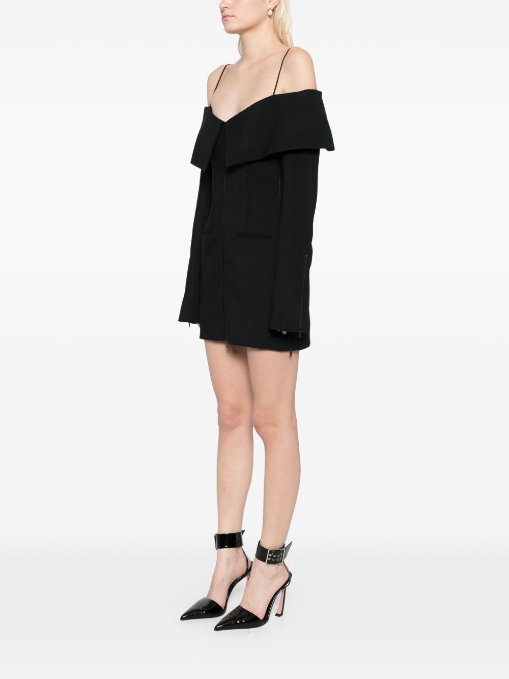 layered-shoulder tailored mini dress - 3