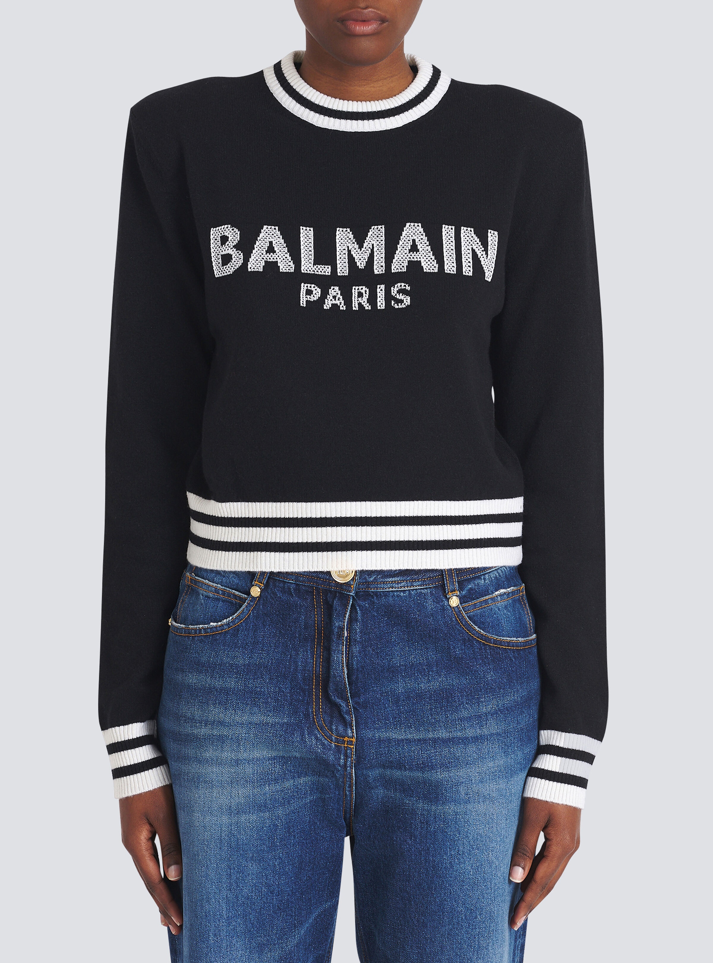 Cropped wool sweatshirt with Balmain logo - 6