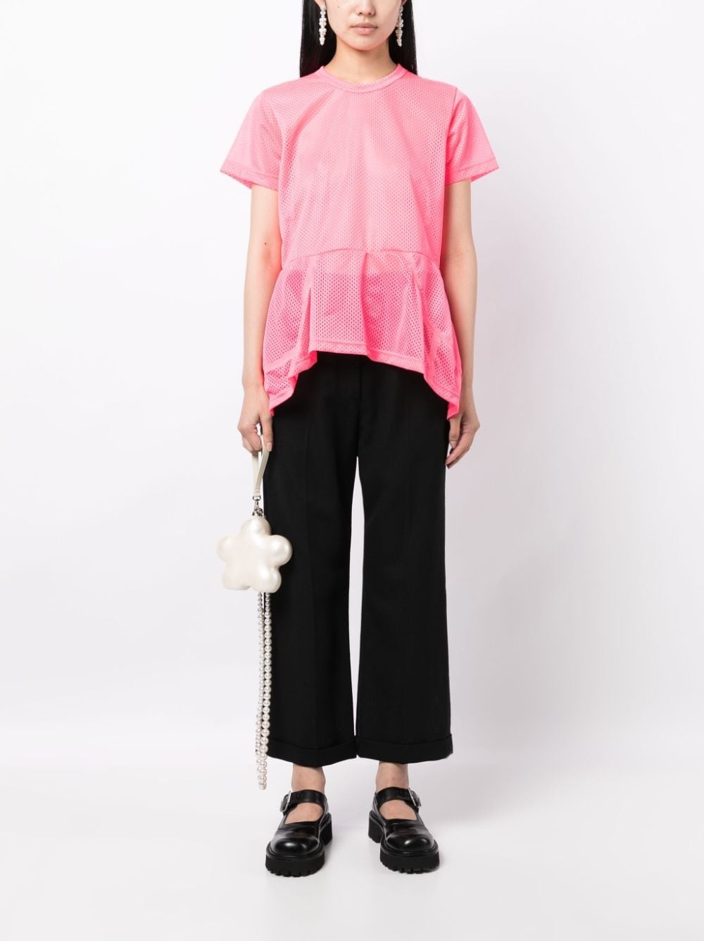 asymmetric-hem perforated T-shirt - 2