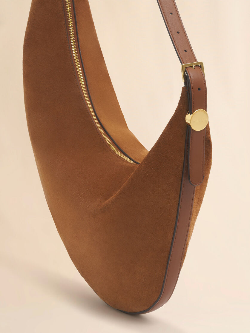 BROWN SUEDE DOT SMALL HOBO BAG - 5