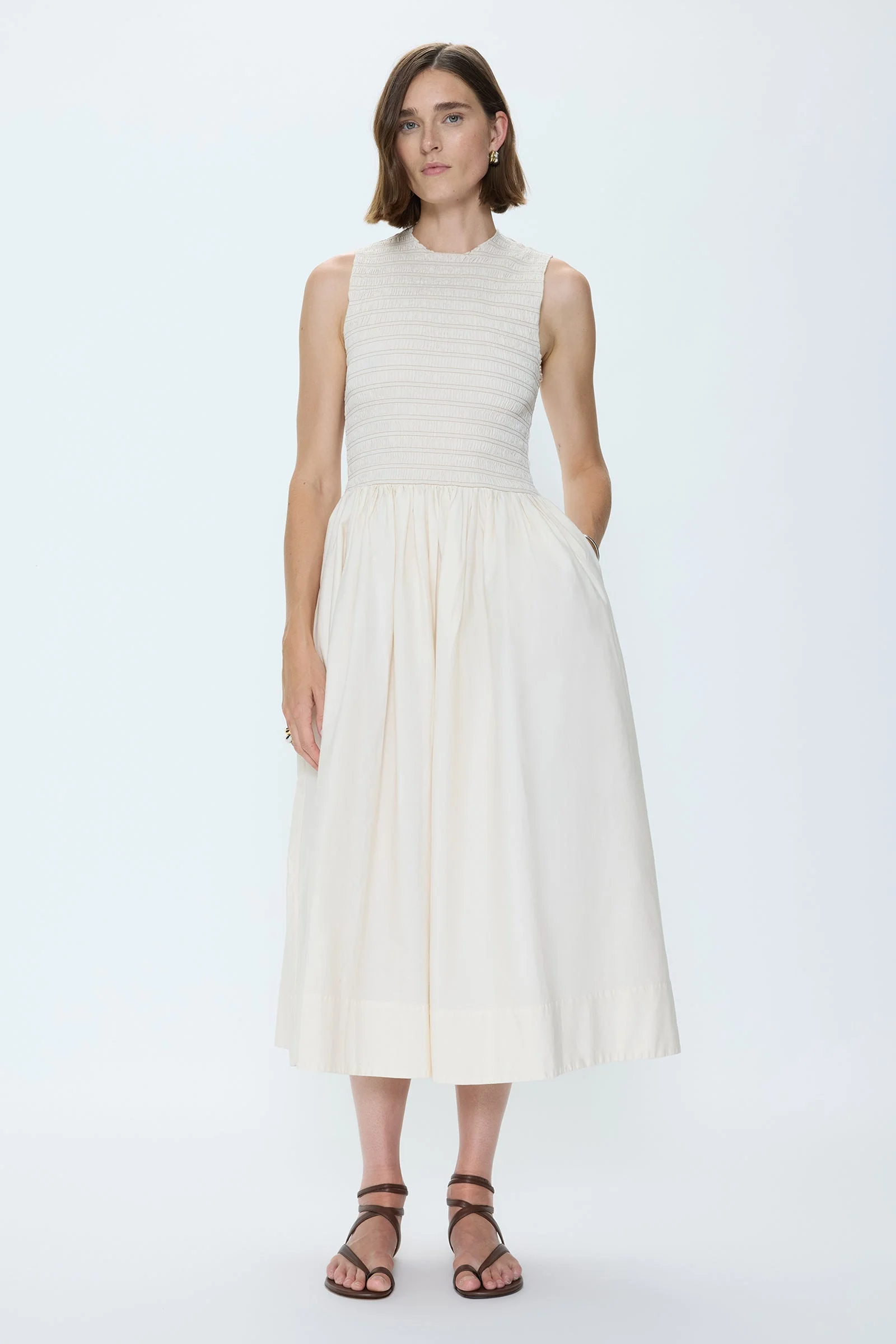GLADYS SMOCKED BODICE DRESS - OYSTER SHELL - 1