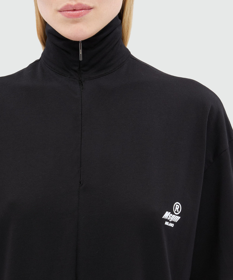 Black jersey T-shirt with high neck and zip 5