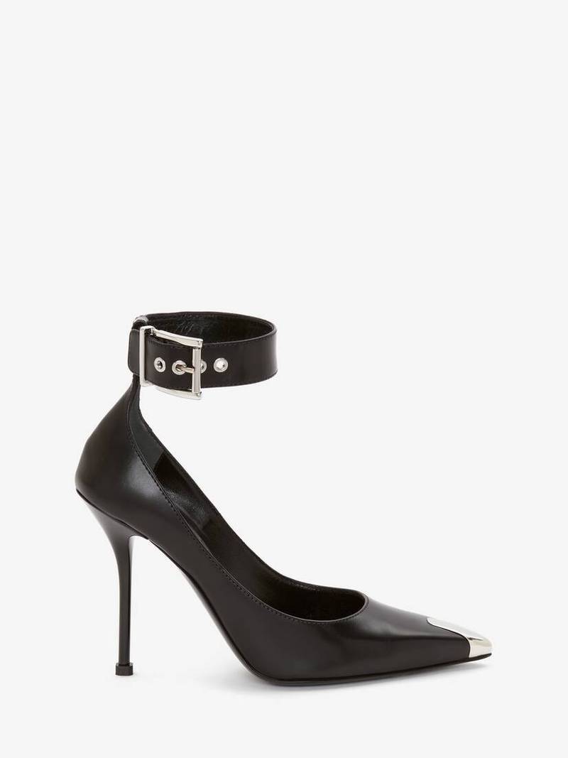 Women's Punk Ankle Strap Pump in Black/silver - 1