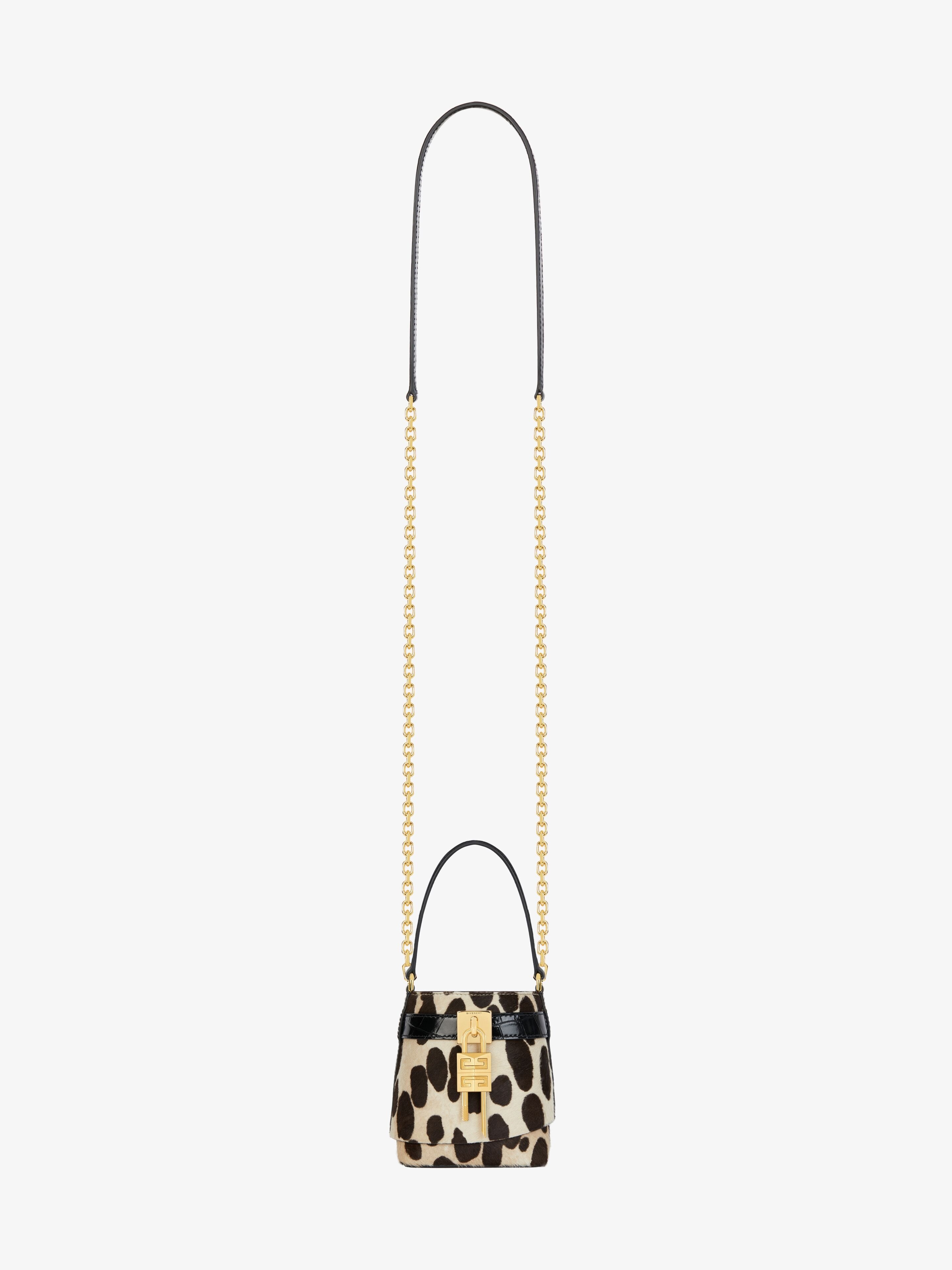 MICRO SHARK LOCK BUCKET BAG IN LEOPARD PRINT PONY LEATHER - 3