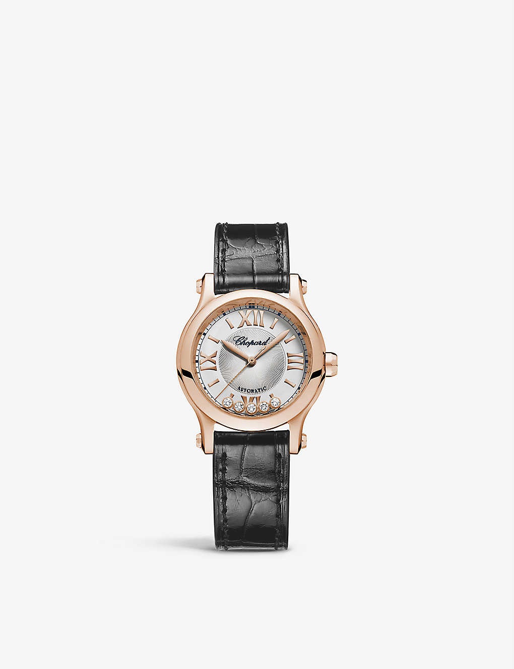 Happy Sport 274893-5011 18ct rose-gold, diamond and leather diamond watch - 1