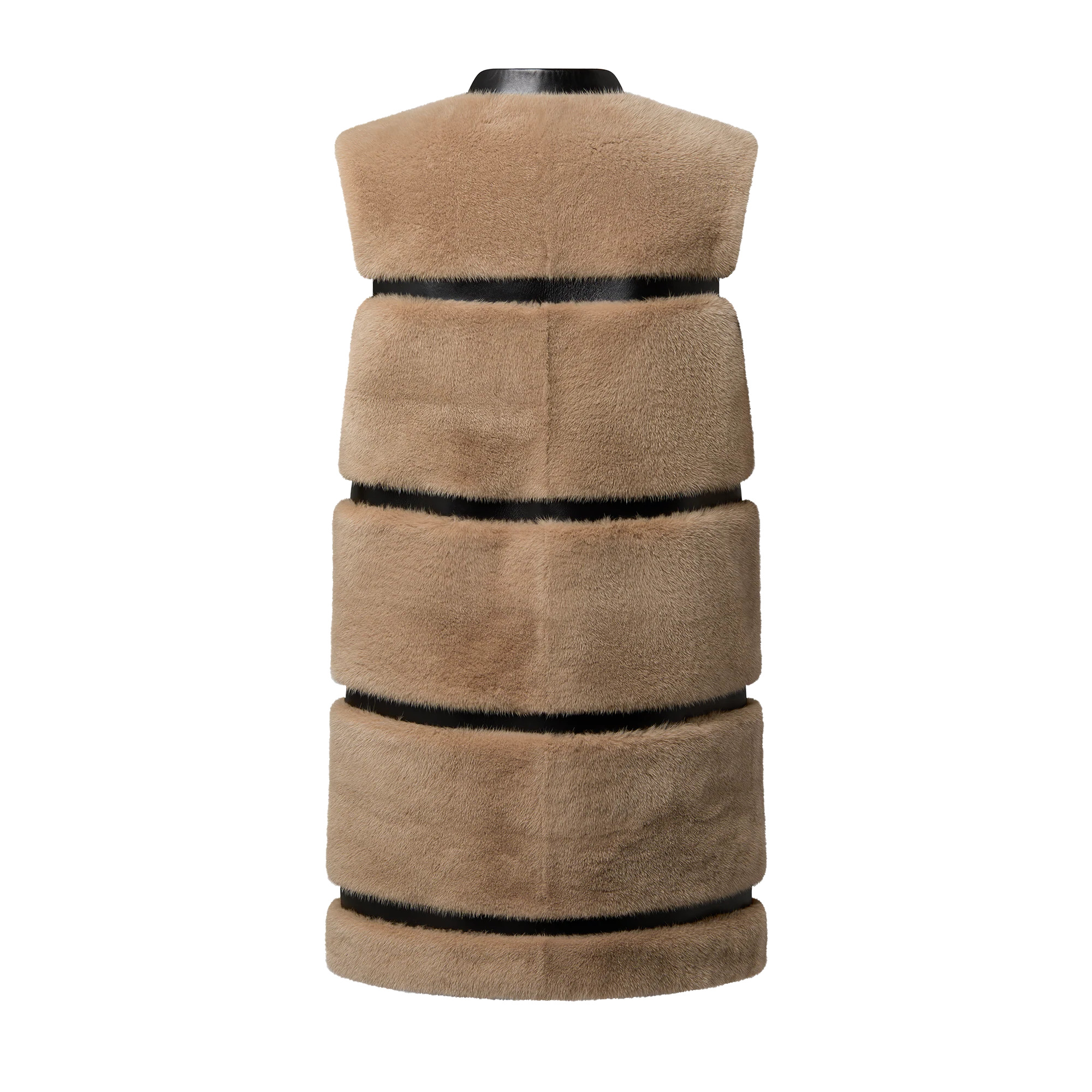 Sleeveless Leather Strip Mink Coat - 3
