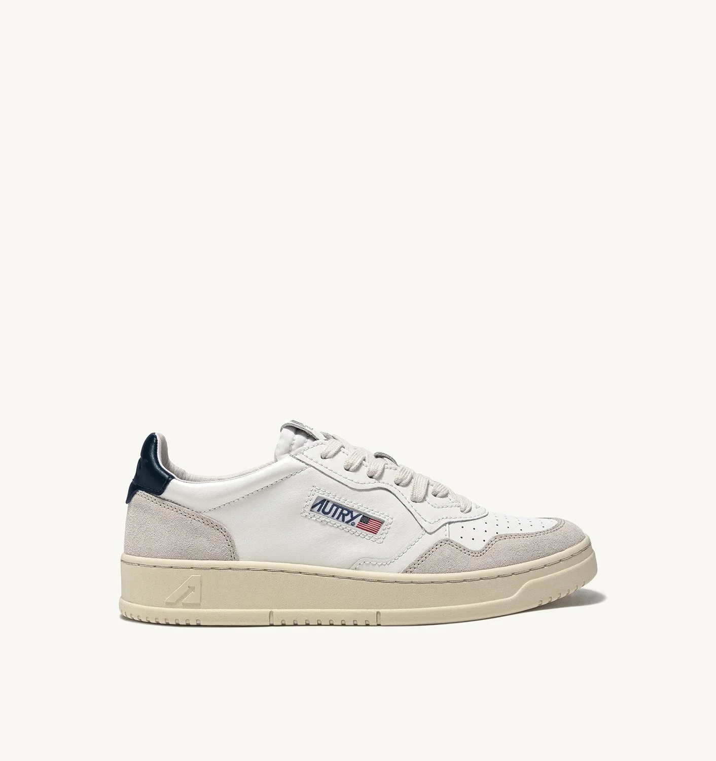 MEDALIST LOW SNEAKERS IN WHITE AND BLUE LEATHER AND BEIGE SUEDE - 1