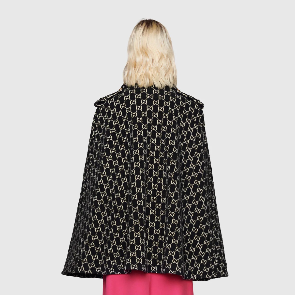 Felted wool cape with GG jacquard - 4